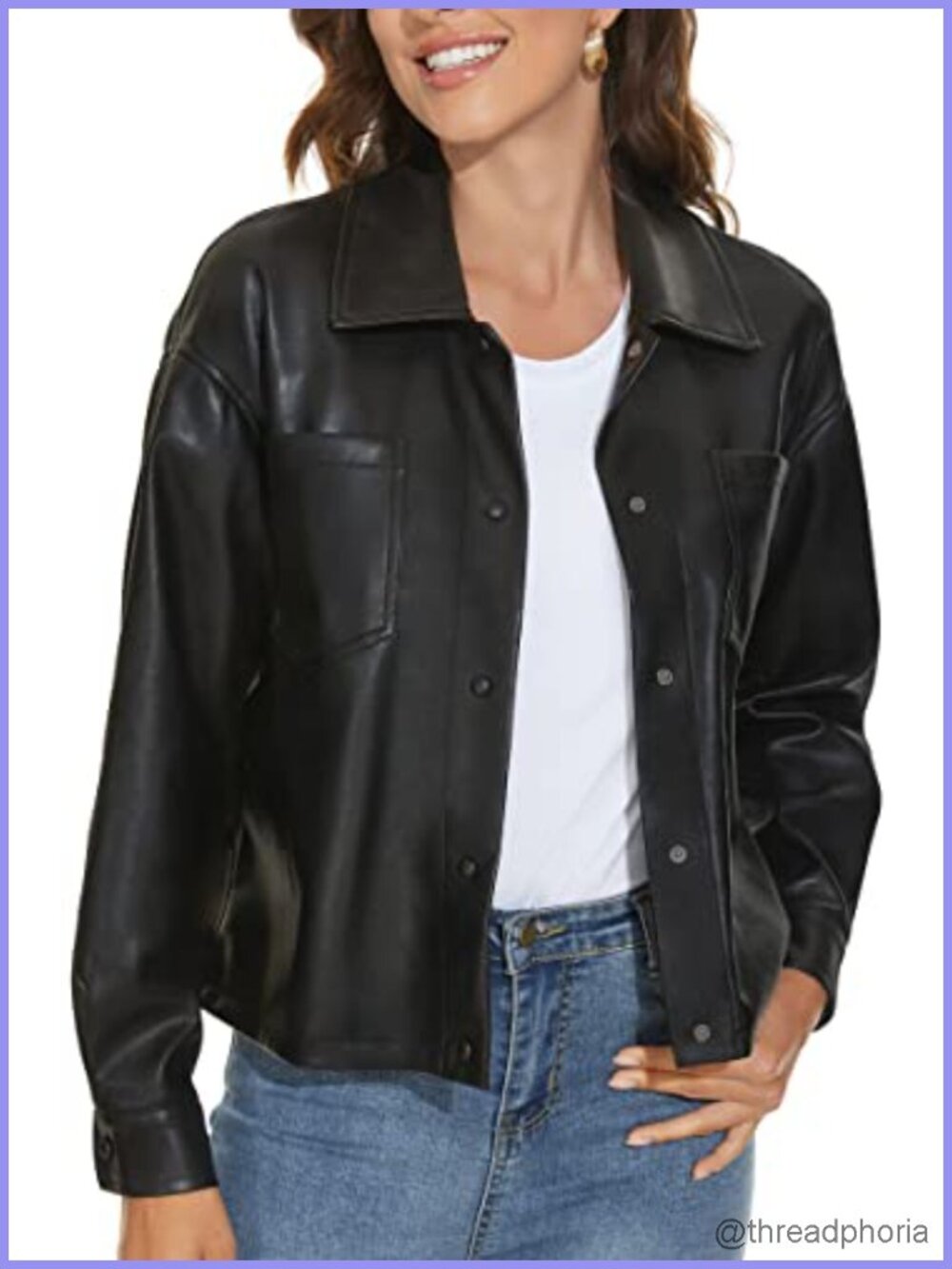 Faux Leather Shacket Loose Fit Moto Biker Jacket Women's